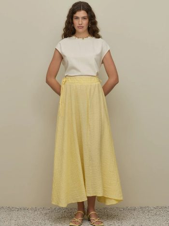 Yellow Maxi Skirt with Drawstring and Tie Details