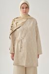 Striped Kimono with Tie Detail - Beige