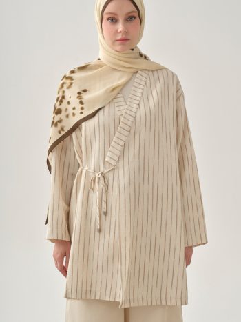 Striped Kimono with Tie Detail - Beige