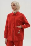 Pocket Shirt with Diamond Stitch Detail - Coral