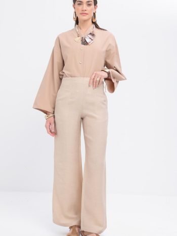 Bej-Bol Paça Keten Pantolon