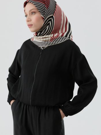 Elastic Waist Crop Jacket - Black