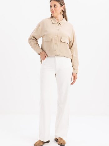 White Wide-Leg Denim Trousers