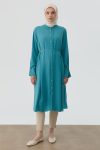 Pleated Cuff Button Detail Tunic - Petrol