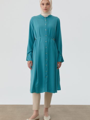 Pleated Cuff Button Detail Tunic - Petrol