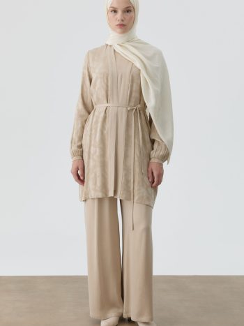 Bol Paça Beli Kemerli Pantolon - Bej