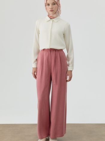 Wide-Leg Belted Trousers - Dusty Rose