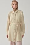 Pleated Double Layer Belted Tunic - Stone