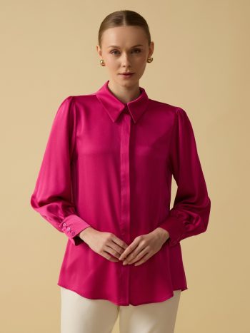 BÜZGÜLÜ SATEN BLUZ FUŞYA