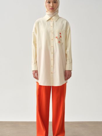 Pocket Embroidery Detail Tunic - Beige - Coral