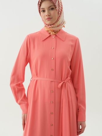 Double Wrap Belt Long Tunic - Coral