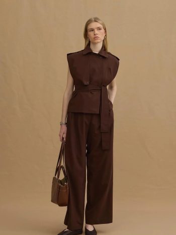 Double Pleated Trousers in Bitter Brown