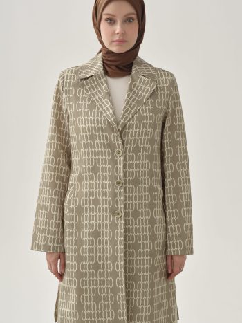 Desenli Keten Ceket - Vizon