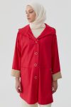 Button Detailed Combined Coat - Red