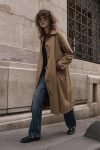 Plaid-Lined Belted Long Trench Coat in Camel