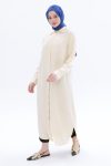 Ecru-Hidden Placket Long Shirt Tunic
