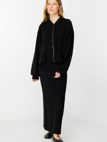 Zipper Detail Black Bomber Jacket