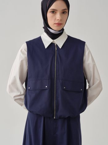 Zip-Up Puffer Vest - Navy Blue