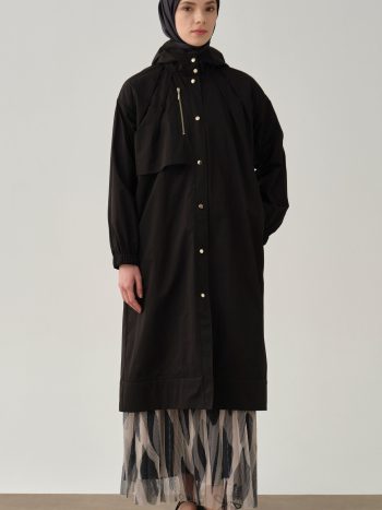 Mesh-Lined Raincoat - Black