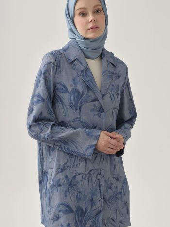 جاكيت بنقشة الأزهار - اللون النيلي