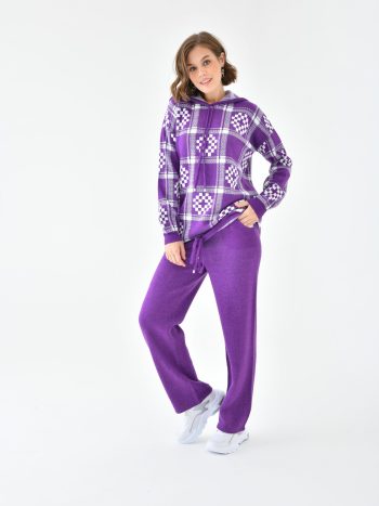 FTZ Women's Purple Checkered Pattern Two-Piece Suit 20604