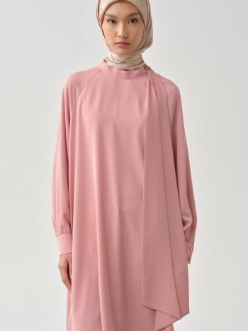 Scarf Collar Brooch Detailed Tunic - Powder