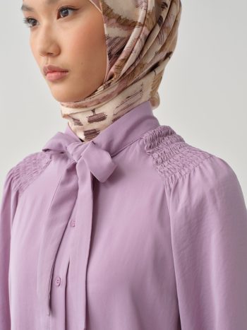 Scarf Collar Gather Detail Tunic - Lilac