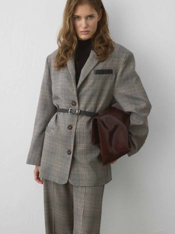 Burgundy Checkered Polyviscose Blazer with Garnish Details