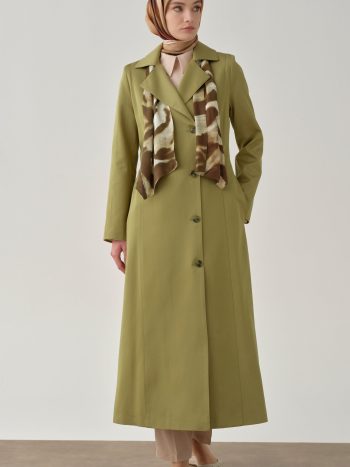 Garni Eşarp Detaylı Trençkot - Zeytin Yeşili
