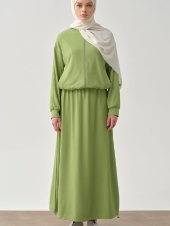 Elastic Waist Knit Skirt with Hidden Pockets - Pistachio Green