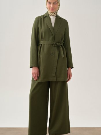 Pleated Trousers with Hidden Pockets - Khaki
