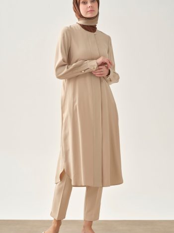 Elegant Beige Coat with Hidden Placket