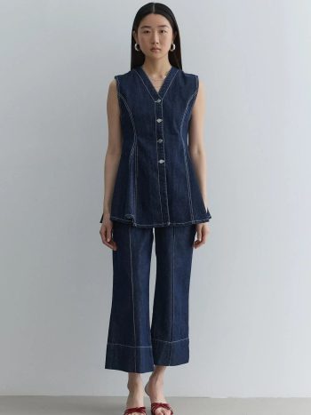 Godeli Denim Vest in Navy Blue