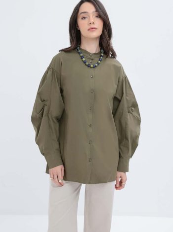 Khaki Belted Viscose Shirt Tunic