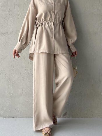 Two-Pocket Linen Suit in Stone