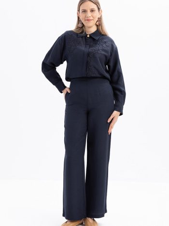 Indigo Wide-Leg Linen Trousers
