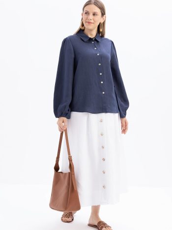 Indigo Cuff Pleat Detail Linen Shirt