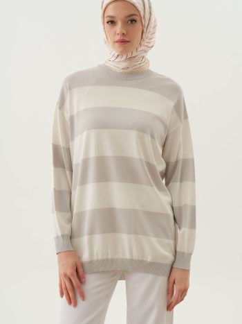 Thick Striped Knit Tunic - Gray