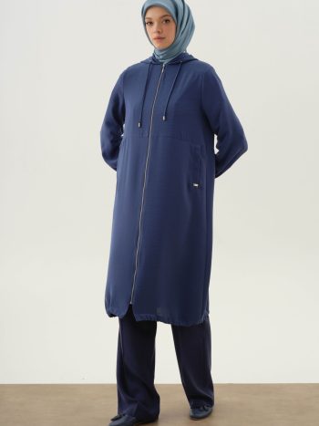 Hooded Waist-Cut Coat - Indigo