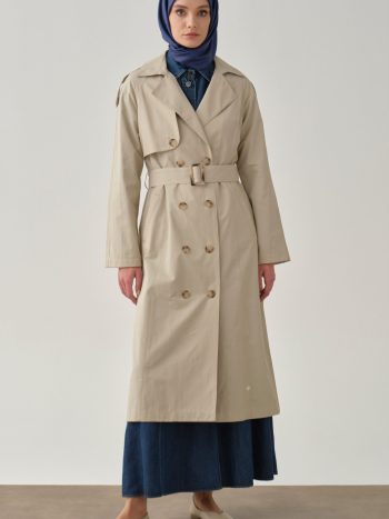 Kemerli Apoletli Trençkot - Bej
