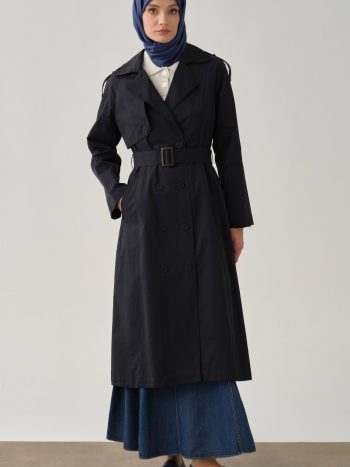 Kemerli Apoletli Trençkot - Lacivert