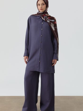 Wide-Leg Pants with Cut Detail - Indigo