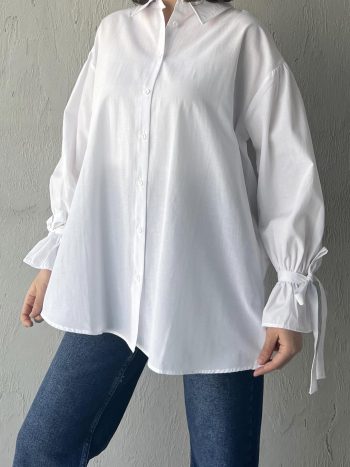 White Shirt with Lace-up Sleeve Details