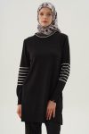 Striped Sleeve Knit Tunic - Black