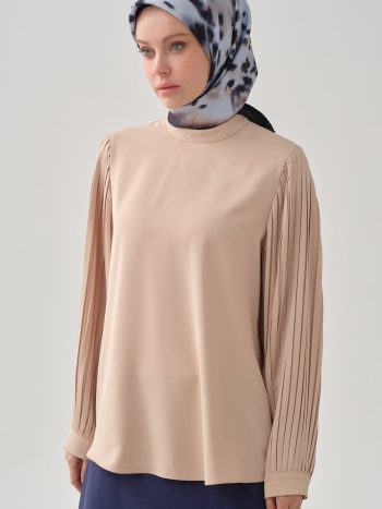 Pleated Sleeve Blouse - Nude