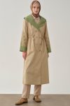 Embroidered Sleeve Trench Coat - Beige