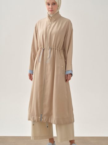 Elastic Waist Coat with Inner Combination - Beige