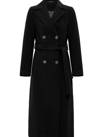 Black Mid-Length Belted Crossover Coat 3754