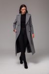 Grey Mid-Length Belted Crossover Coat 3754