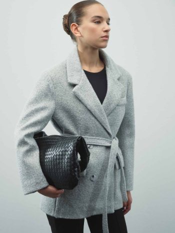 Gray Notched Lapel Double-Breasted Wool Blend Blazer Jacket